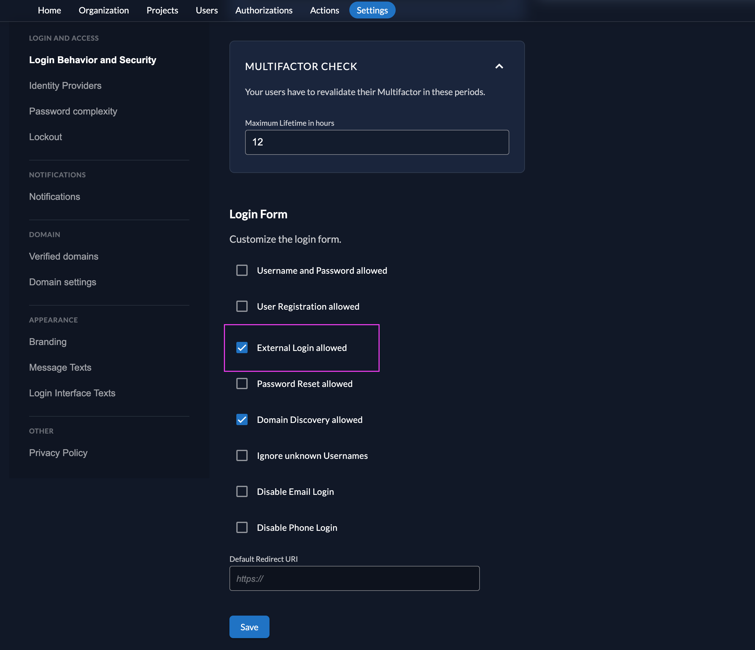 Allow External IDP